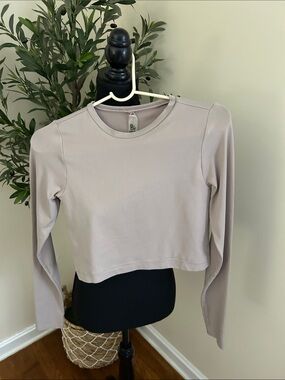Garage Cropped Long-Sleeve Tee in Light Taupe